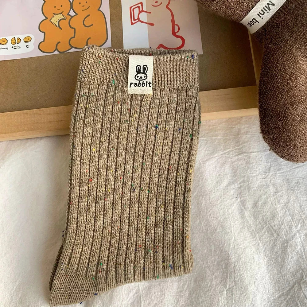 4 Pairs Women Cartoon Print Mid Tube Socks Fashionable Spring Summer Sweat Absorbing Breathable Soft Comfortable Casual Socks