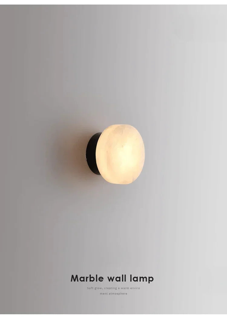 Modern Nordic Wall Sconce Spanish Natural Marble Round Wall Lamp Living Room Hallway Stair Wall Light Bedroom Bedside Lamp