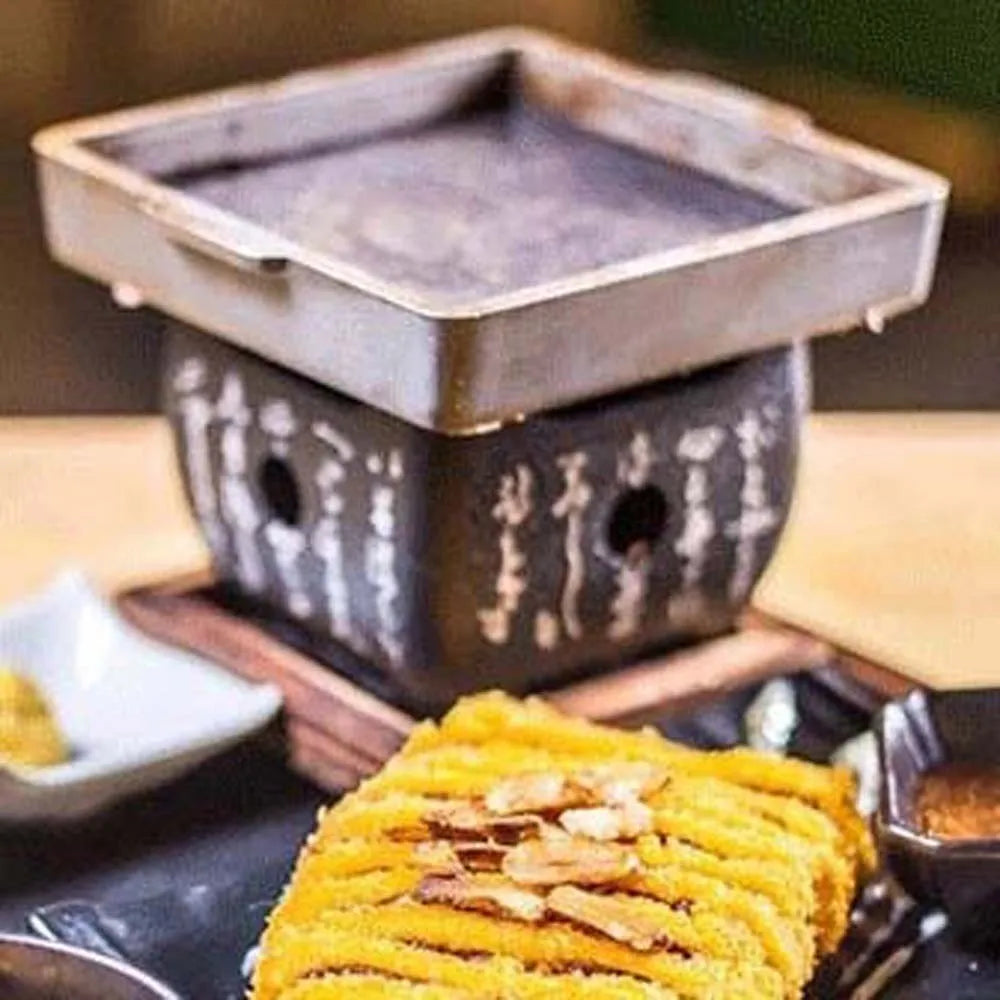 Japanese Style Charcoal Stove with Grill Net Carbon Stove Portable Charcoal Grill Square Wooden Board Mini Square Text Stove