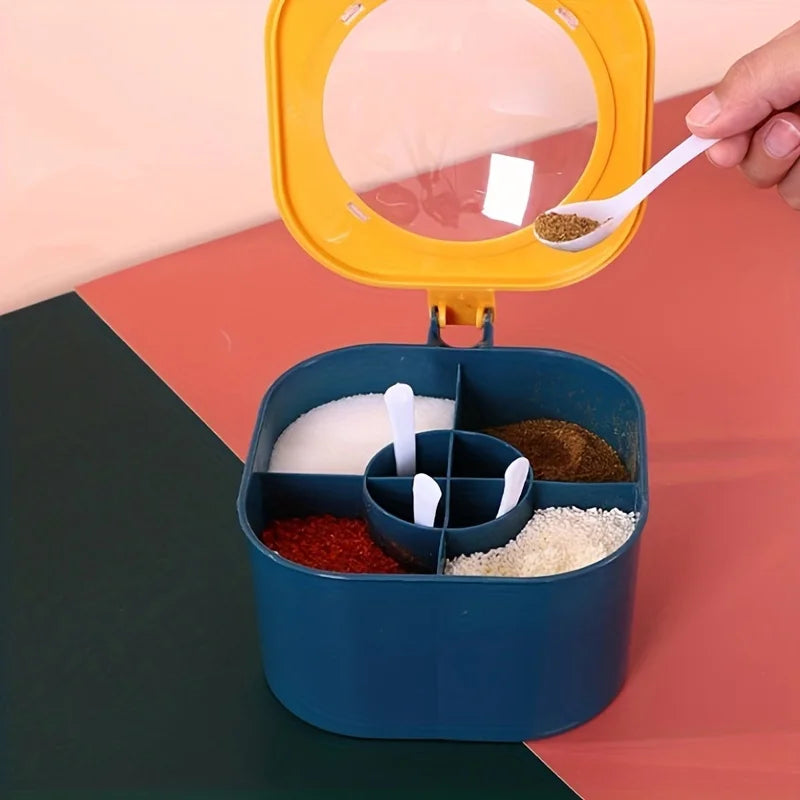 A 4-In-1 Large Capacity Seasoning Box with a Lid And Spoons Comes with Four Spoons for in The Home Kitchen for Salt Containers