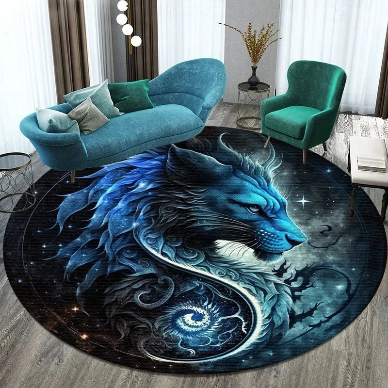 Large Round Carpet Rug Living Room Bedroom Decoration Anti Slip Tree of Life Mat Dragon Lion Tiger Yin Yang Tai Chi Carpet Rugs