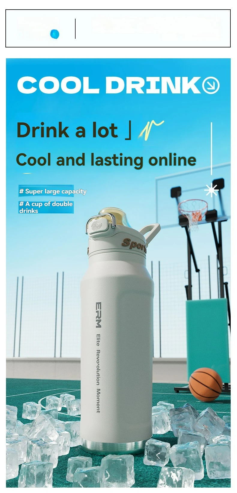 1L Thermos Bottle Stainless Steel Iced And Heat Insulated Cups Hiking Cycling Fitness Vacuum Flasks with Handle