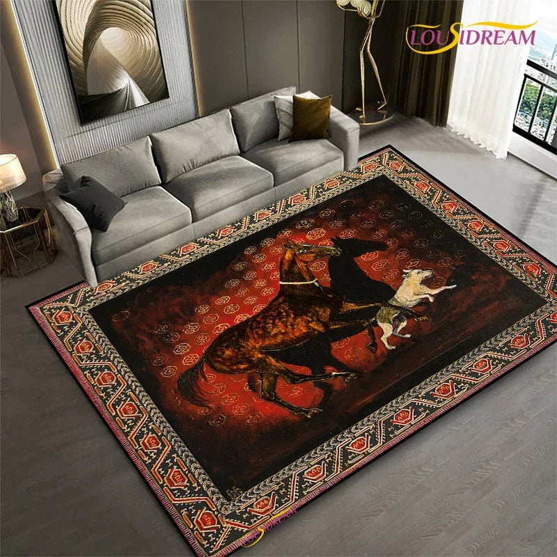 Fashion Ethnic Frame Horse Carpet Living Room bedroom yoga rugs kitchen Door Kids Un-Slip Mats Alfombra birthday gift Poster Mat
