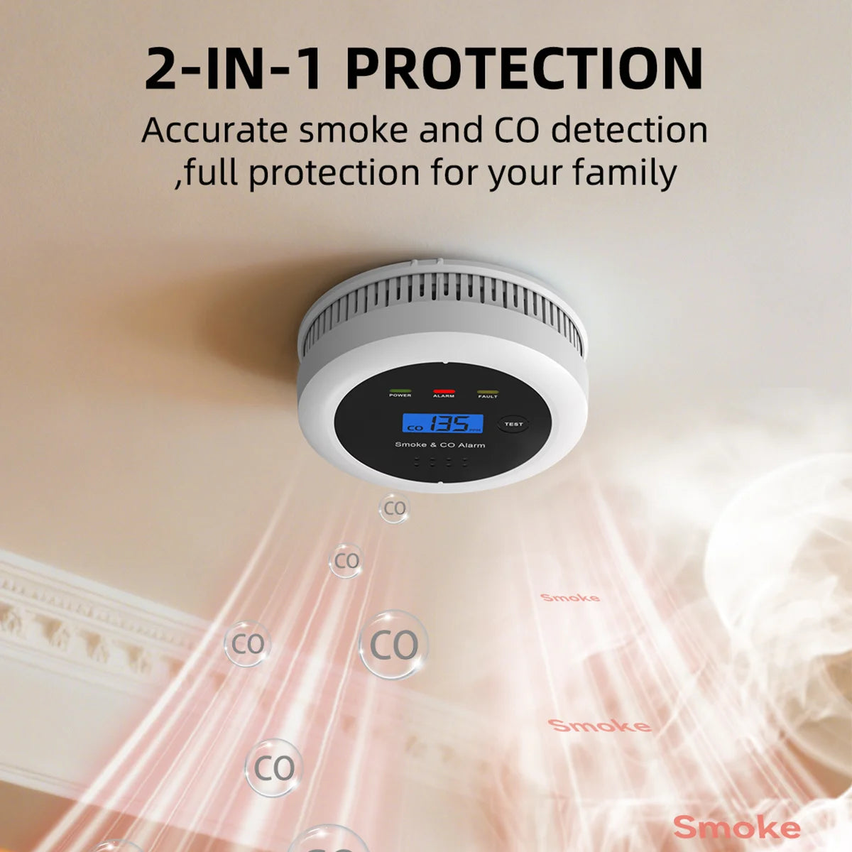 Independent Smoke detector Carbon Monoxide Alarm Combo，2 in 1 Smoke & CO Alarm for Home Security Protection Smoke Alarm