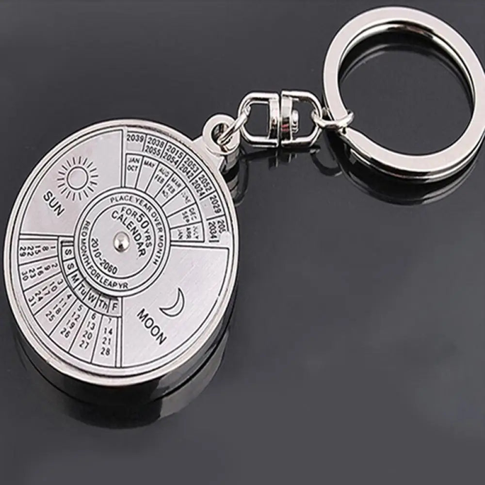 50 Years Perpetual Calendar Keyring Keychain Silver Alloy Key Ring Keyfob Decoration 80U9