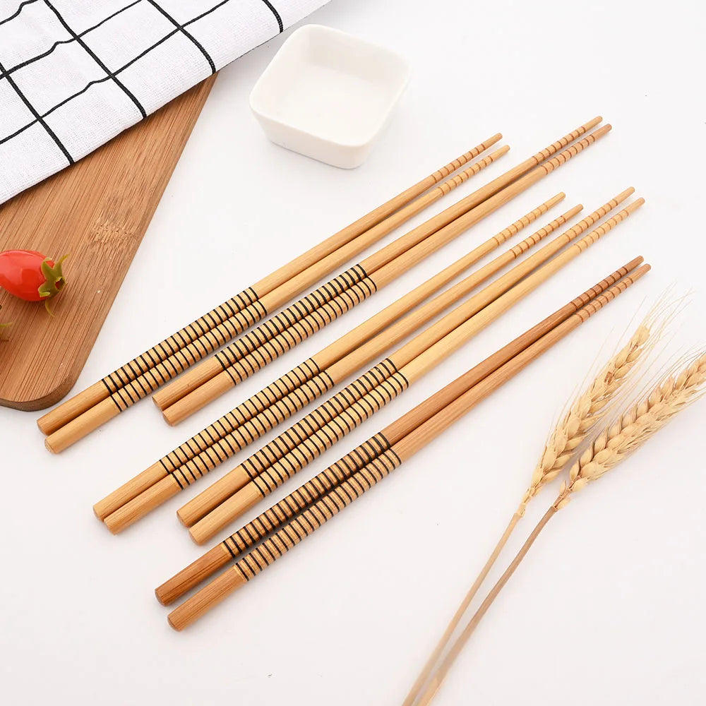 Reusable 5Pairs Tableware Handmade Bamboo Japanese Natural Wood Chopsticks Sushi Food Cat Flower Multi Color Wooden Chop Sticks