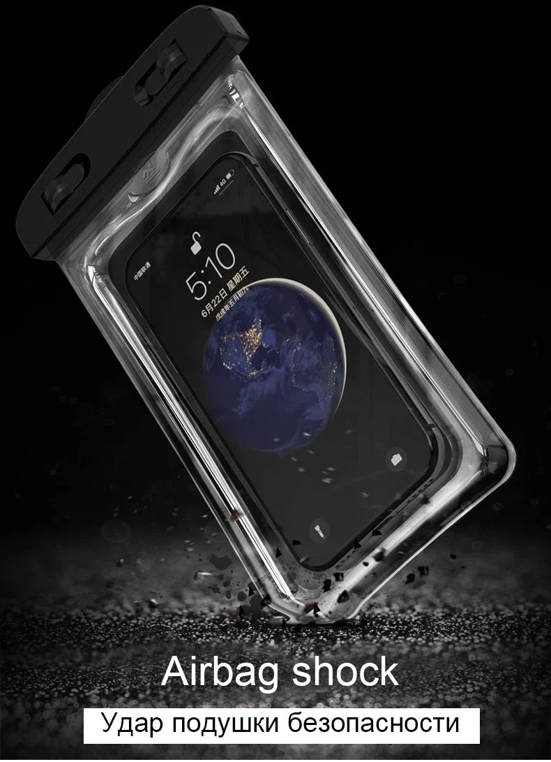 PVC Transparent Waterproof Phone Pouch Luminous Touchscreen Dry Bag with Seal Lock for Swimming Diving Hot Spring Rafting