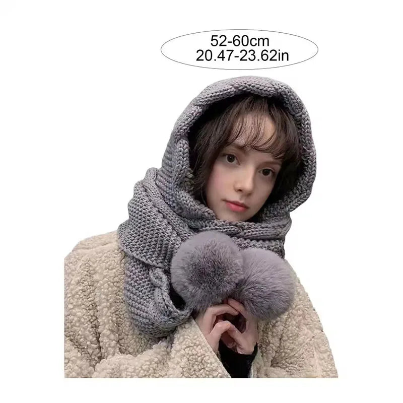 Women's Winter Hat Scarf Set - Thermal Wool Pom Beanie&Balaclava for Extreme Cold versatile hat with attached scarf knitted hat