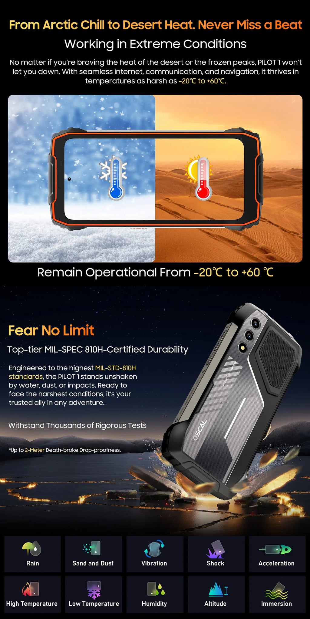 Blackview OSCAL PILOT 1 Rugged Phone 6.67" 90Hz IPS Display 6GB+256GB Android 14 Outdoor Smartphone with LED Flashlight GPS/NPC