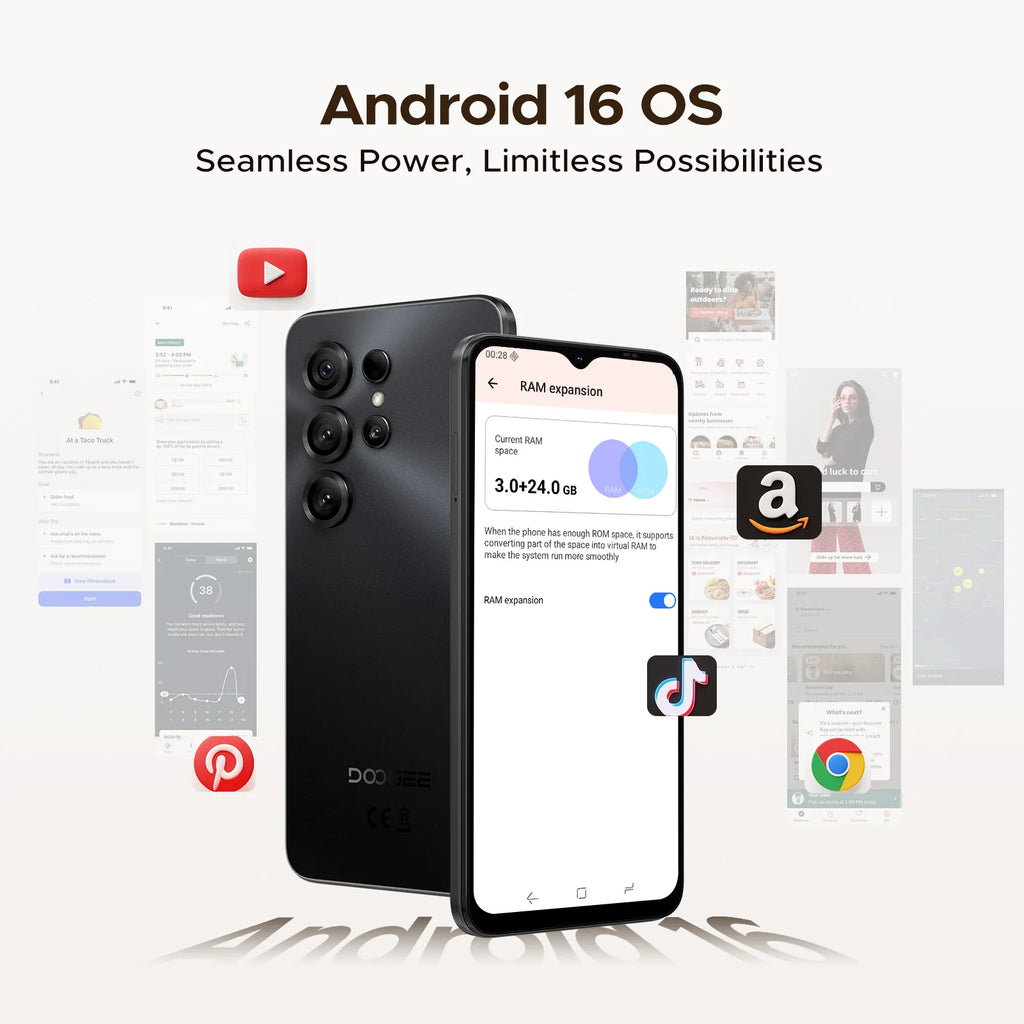 Global Version DOOGEE Note56 X Smartphone 6.56'' Display 24GB RAM(3GB+21GB) 64GB ROM 6150mAh Battery Android16 Mobile Phone