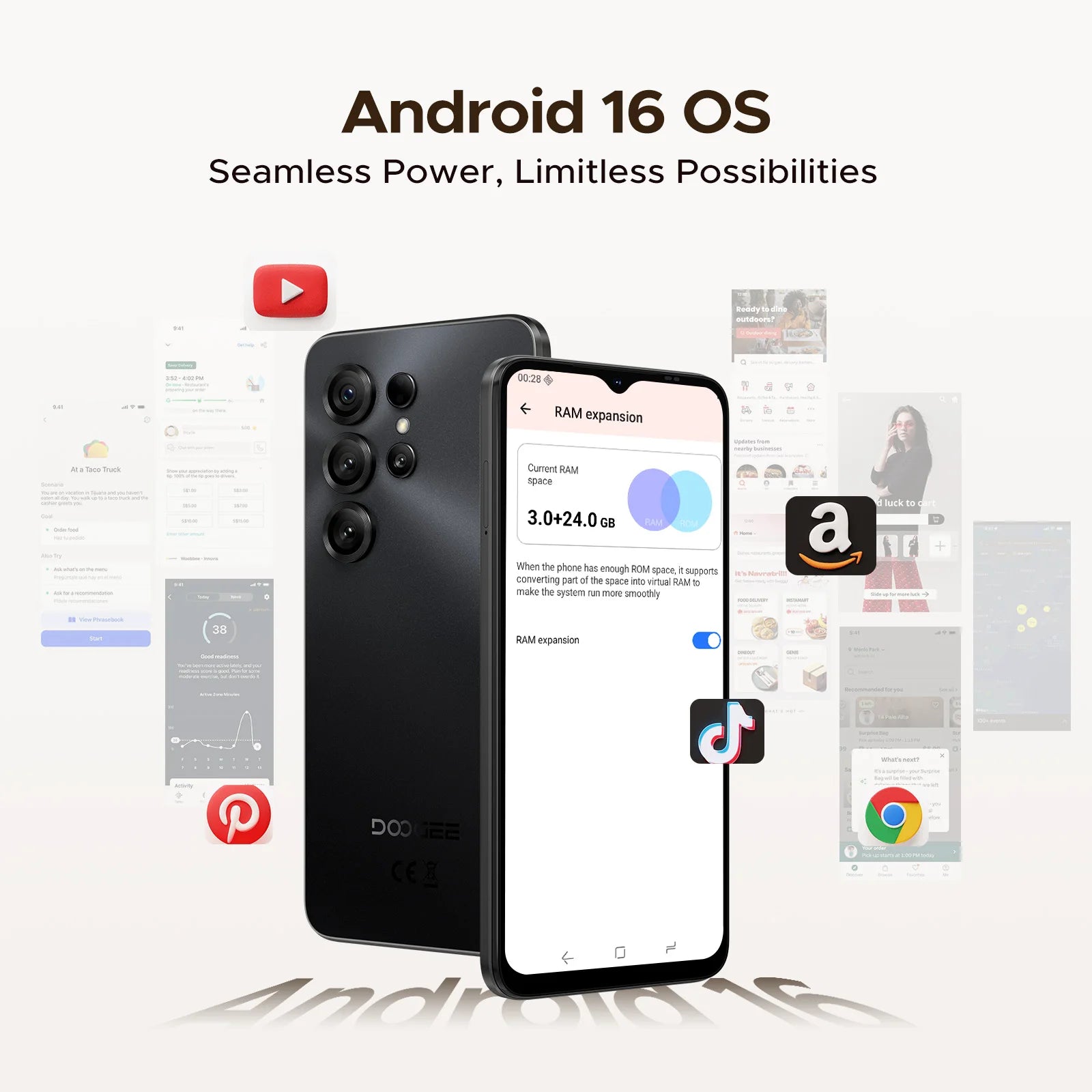 Global Version DOOGEE Note56 X Smartphone 6.56'' Display 24GB RAM(3GB+21GB) 64GB ROM 6150mAh Battery Android16 Mobile Phone