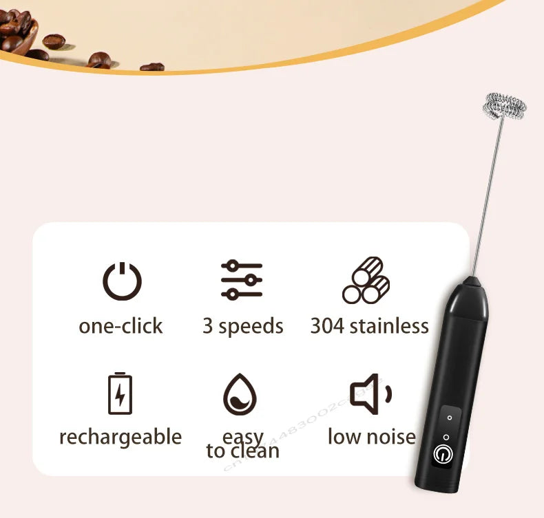 UPGRADED Electric Coffee Frother/MILK Whisk+Egg Beater MINI Food Blender USB Rechargeable Handheld Three Speeds Espresso Tools