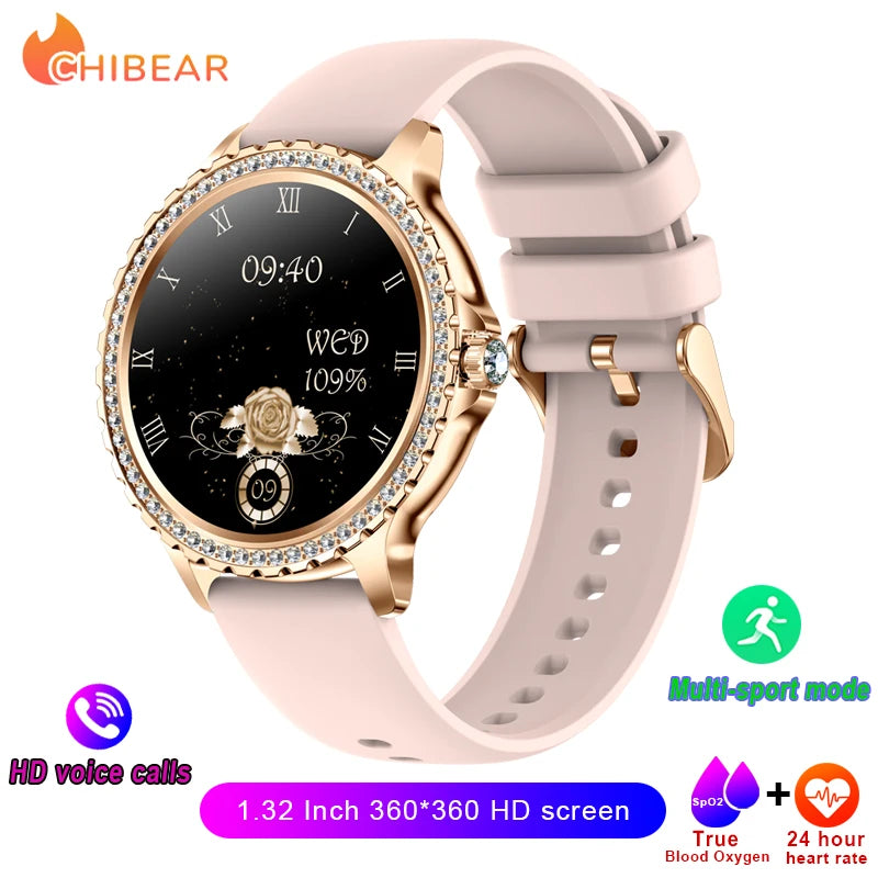 2026 New Fashion Women Diamond Watch 1.32 inch 360*360 HD Display Heart Rate Blood Oxygen Monitoring Bluetooth Call Smartwatch