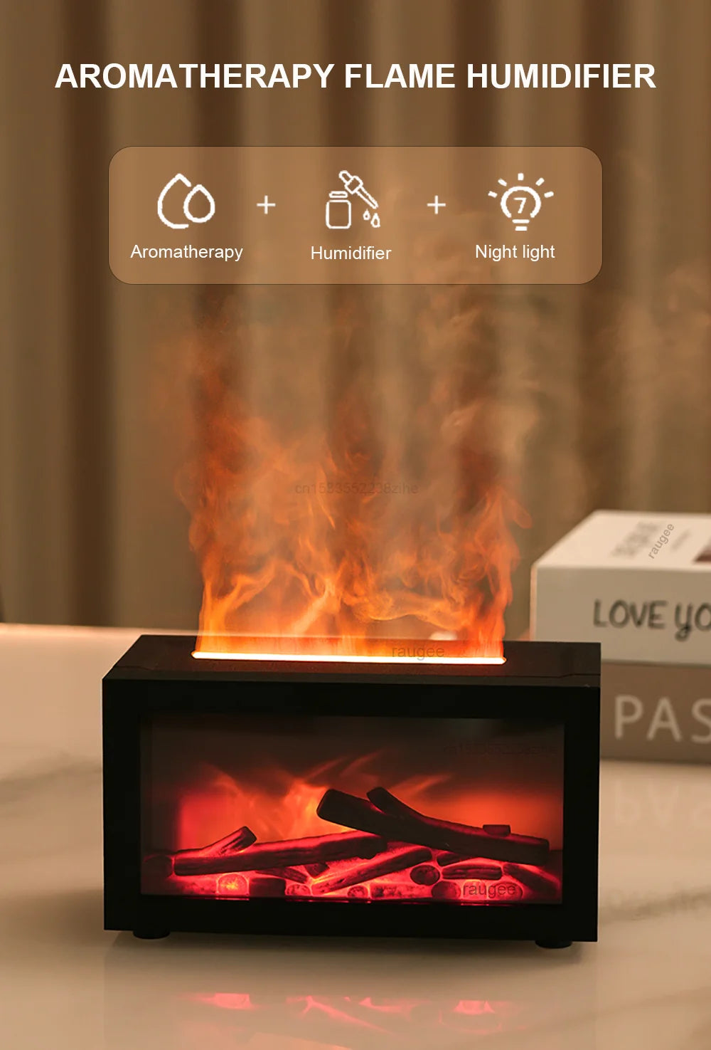 Fireplace Humidifier Aroma Flame Humidifier Fragrance Diffuser Aromatherapy Essential Oil Diffuser Fire Humidifier for Home Room
