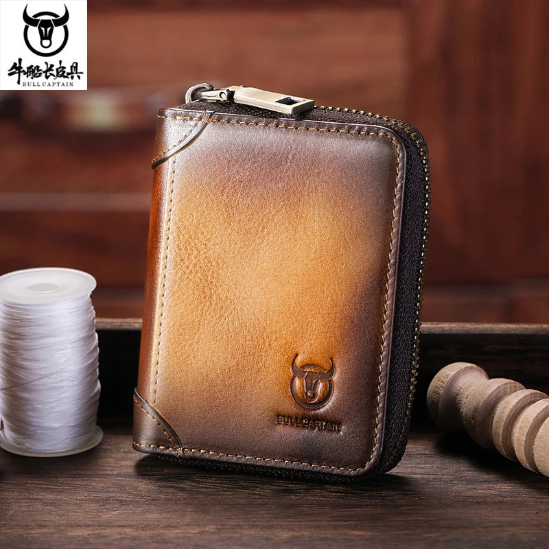 BULLCAPTAIN Genuine Card Bag Men's Casual Business Credit Card Holder Multifunctional RFID Anti-Theft 11 Card Slots Coin Purse
