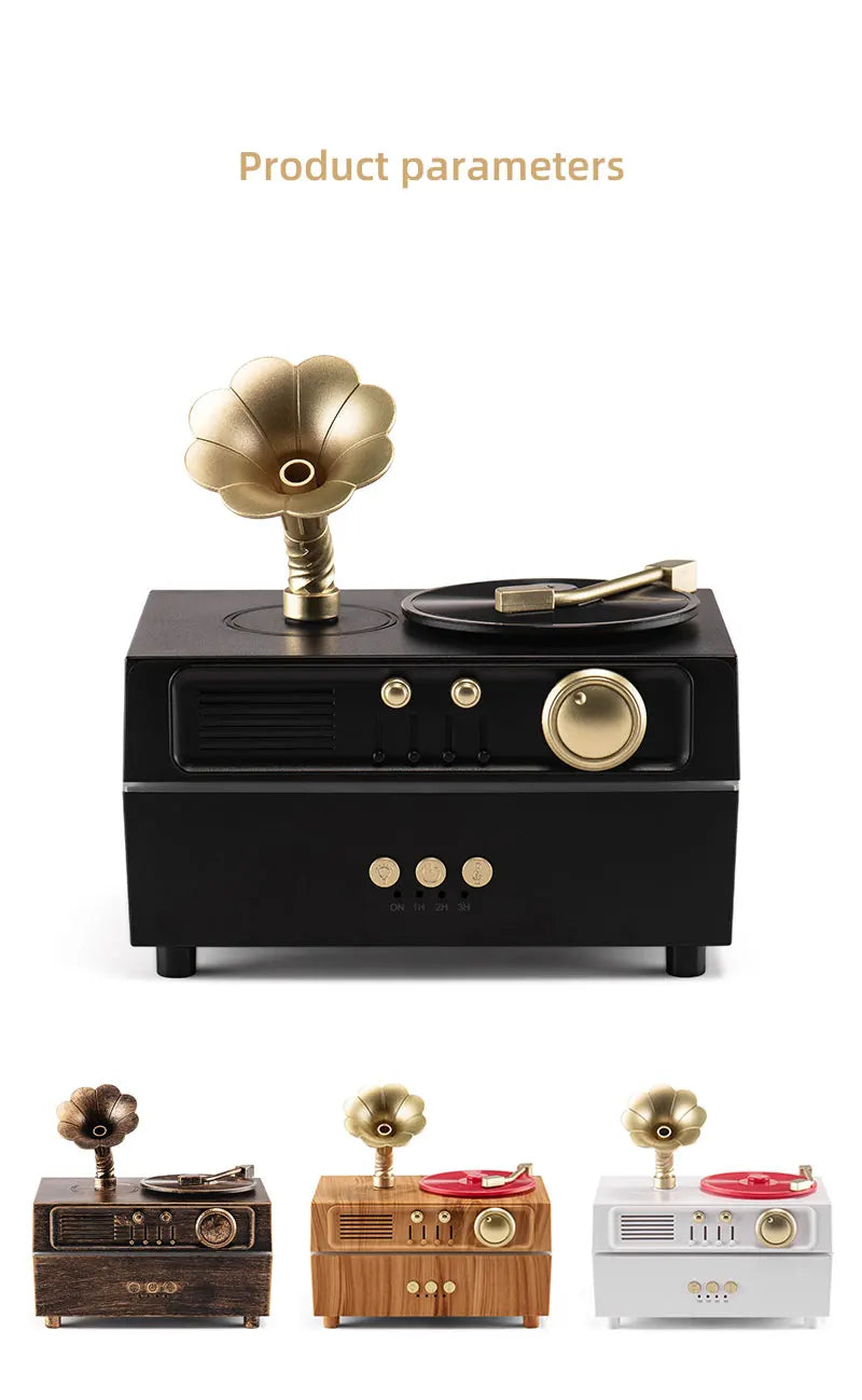 5V Retro Phonograph Bluetooth Speaker Humidifier Ultrasonic Aroma Diffuser Rotating Colorful Light Remote Essential Oil Atomizer