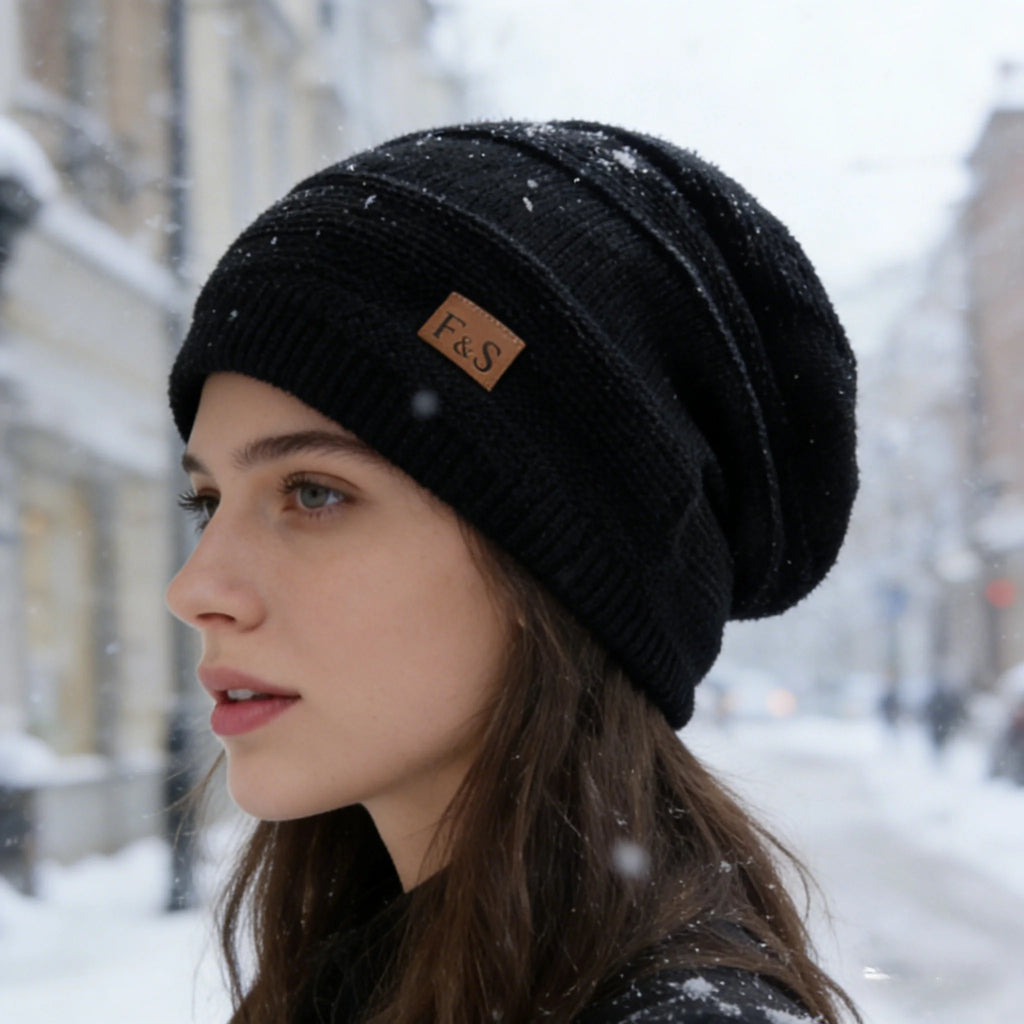 New Unisex Slouchy Winter Hats Add Fur Lined Men And Women Warm Beanie Cap Casual Label Decor Winter Knitted Hats