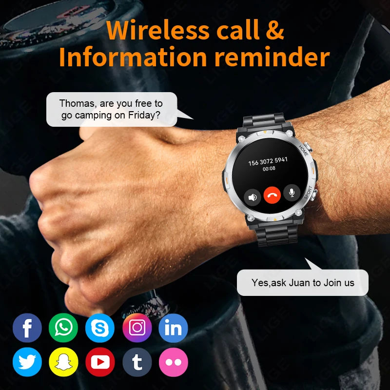 LIGE Smart Watch Men 1.43inch 466*466 AMOLED HD Screen Health Smartwatch Heart Rate Bluetooth Call Watches Sport Fitness Tracker