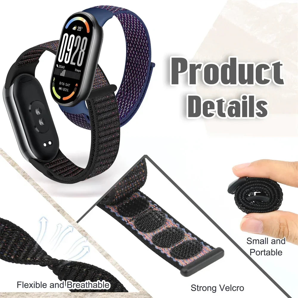 Nylon Loop Strap for Xiaomi Mi Band 10 9 8 Sports Breathable Bracelet Wristband Watchband for Mi Band 10 9 8 Correa Accessories