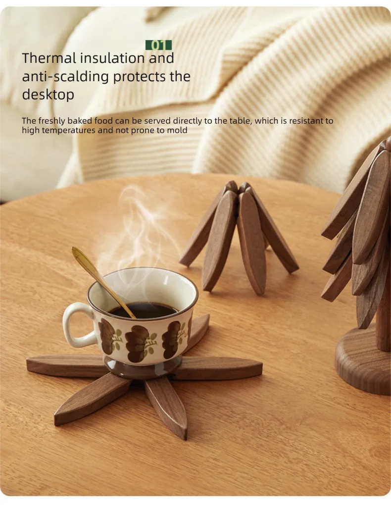 Wooden Tree Trivet & Star Coaster Set, Foldable Heat Resistant Pot Holders, Walnut Wood Table Trivet for Hot Dishes, Pots, Cups