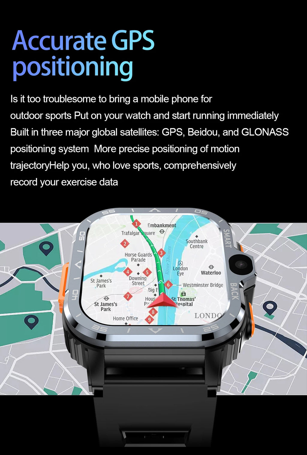 4G Smart Watch Android 8.1 4GB RAM 128G ROM Wifi Dual Camera SIM Card Fitness Tracker Google Play Heart Rate Rugged Smartwatch