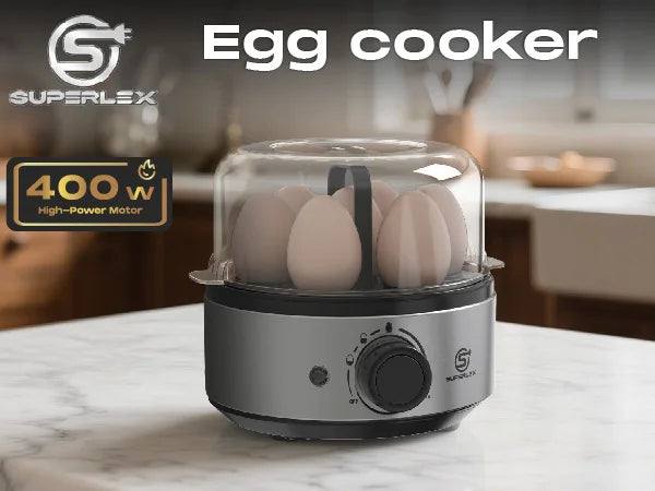 SUPERLEX 400W Power Eggs Cooker 7-Egg Capacity Dial Control Smart Shut-Off Reminder Rapid Egg Boiler Easy to Clean and Safer New