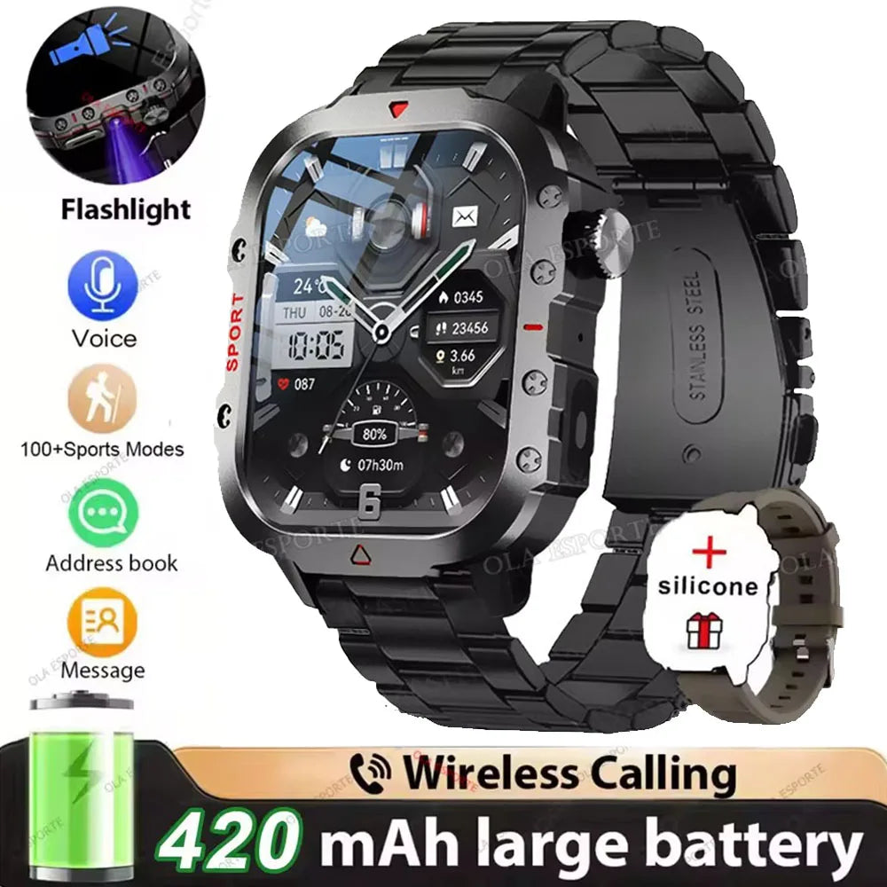 2026 New Military Smart Watch Men IP68 5ATM Outdoor Sports Fitness Tracker Health Monitoring 1.81Inch Bluetooth Calls Smartwatch