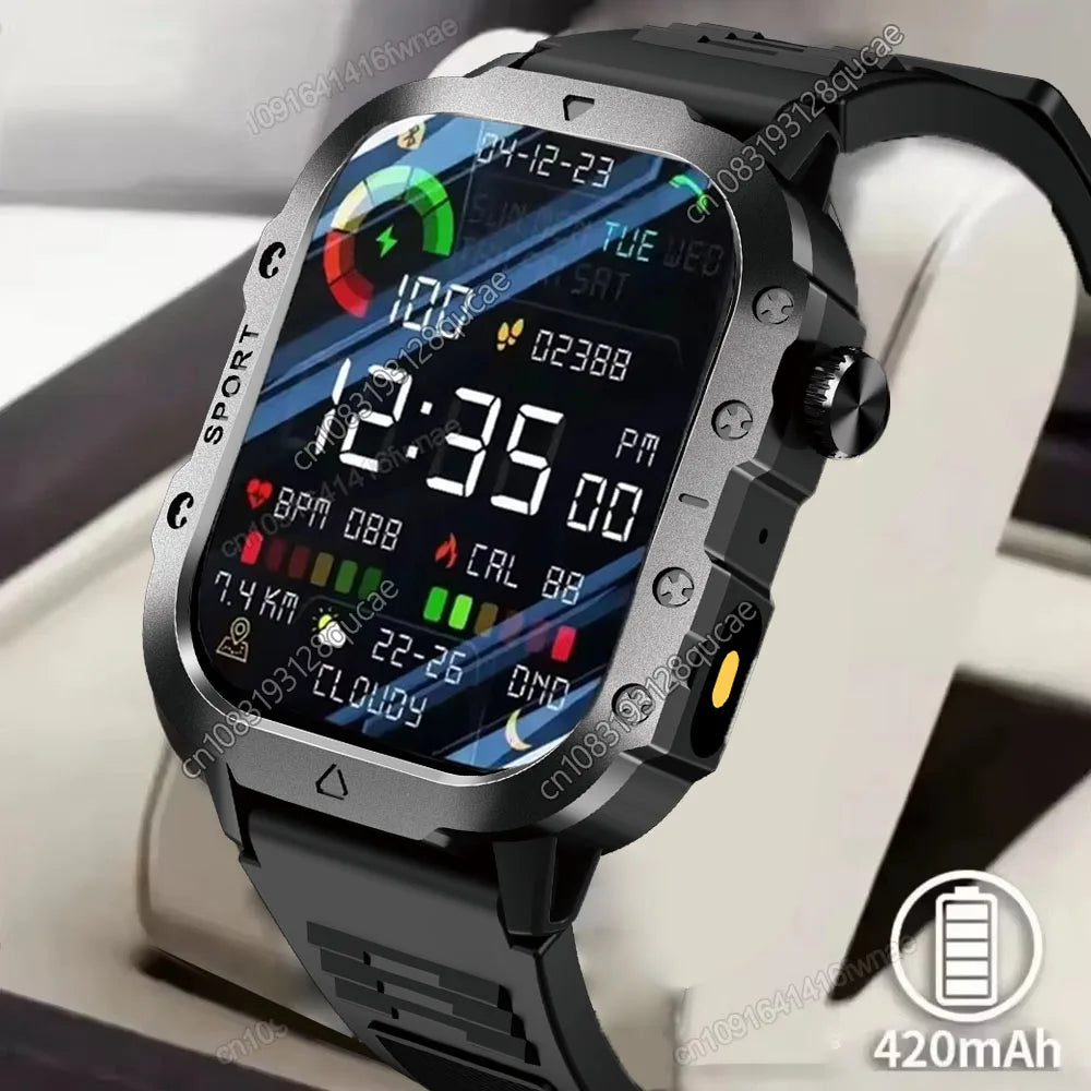 2026 Military SmartWatch Men IP68 5ATM Outdoor Sports Fitness Tracker Waterproof GPS Monitoring 1.96Inch BT Call For Android IOS