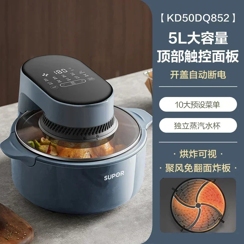 Visible 5L Large Capacity Air Fryer: Intelligent Household Oil-Free Steam Fryer.