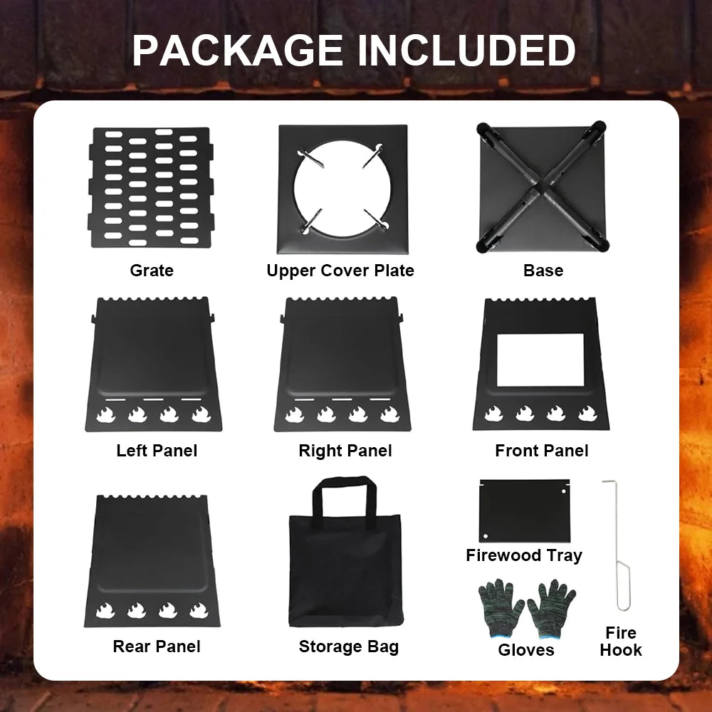 Wood Burning Stove Foldable Firewood Stove Picnic BBQ Grill Stove Heating Cooking for Outdoor Hiking Camping