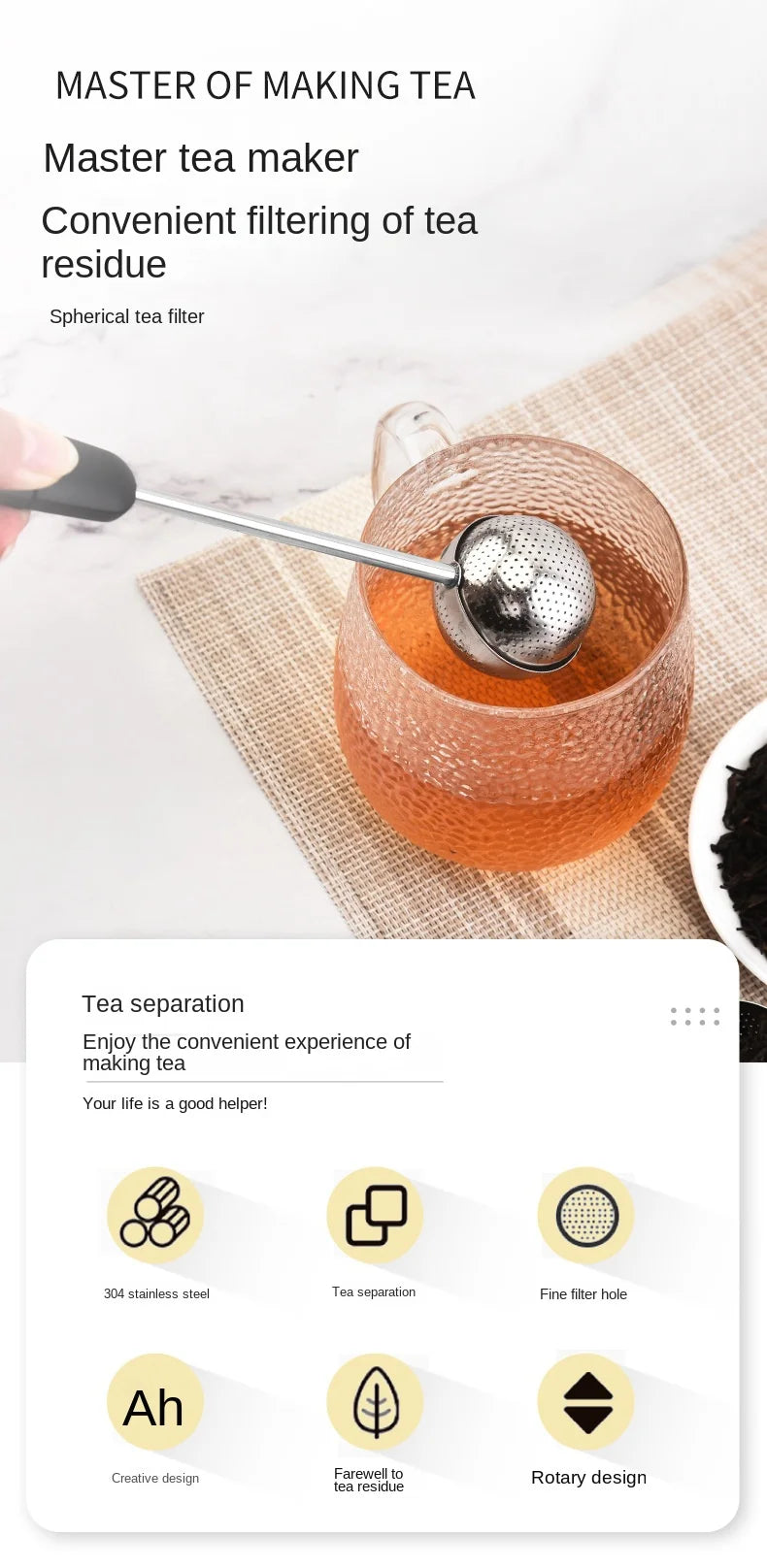 304 stainless steel tea leak creative rotating spherical tea filter tea filter tea set accessories