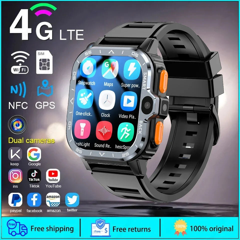 4G/5G SIM Card Wifi Smart Watch 64GB Large Memory APP Download 200W+800W HD Dual Camera Video Call Global Version Smartwatch Men