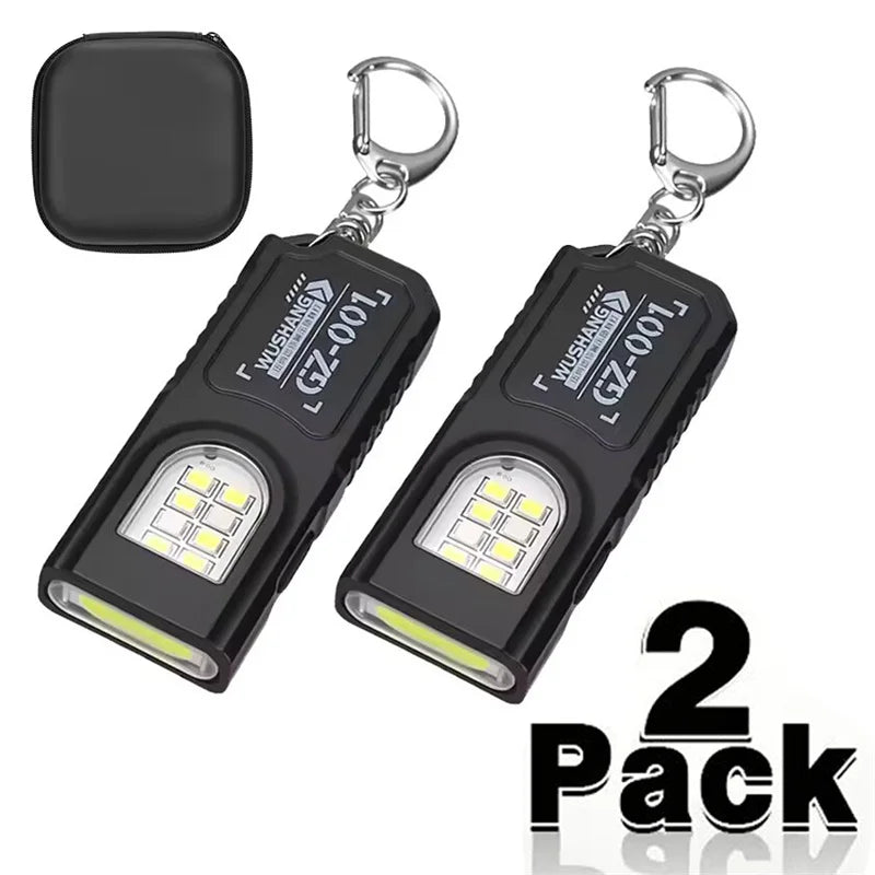 Powerful Mini COB LED Keychain Flashlight Rechargeable Hanging Work Light Keyring Camping Walking Clip Pocket Lights