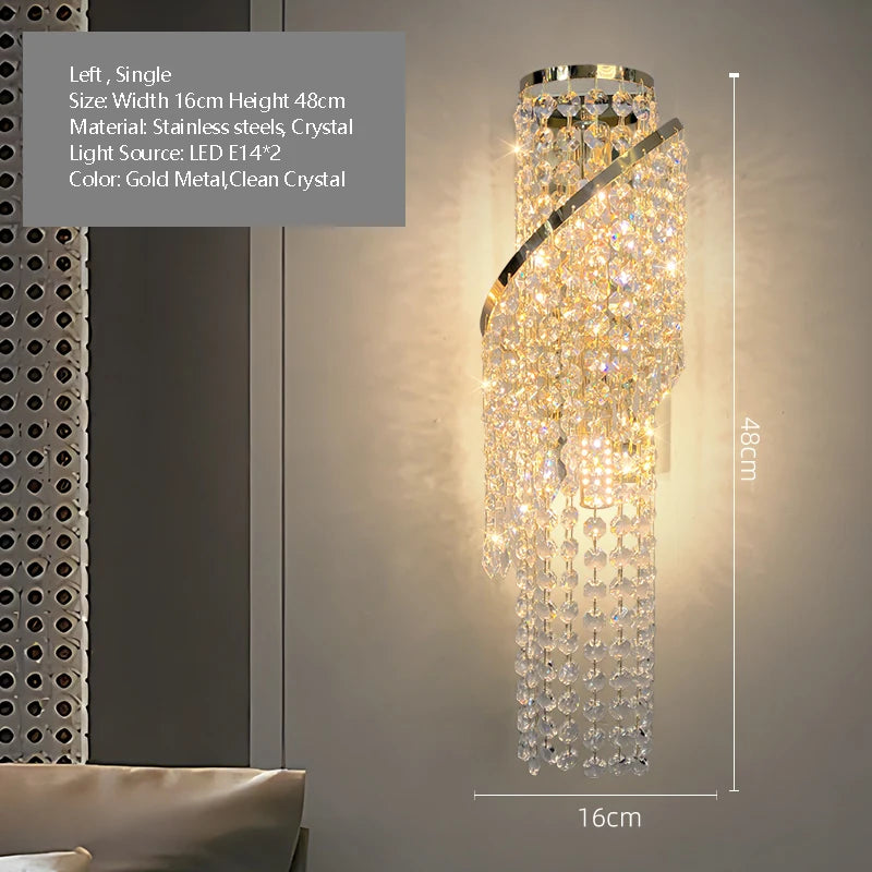 Luxurious Golden Crystal Wall Lamp - Led Wall Lamp. Suitable For Living Room, Bedroom, Corridor And Home Decoration.