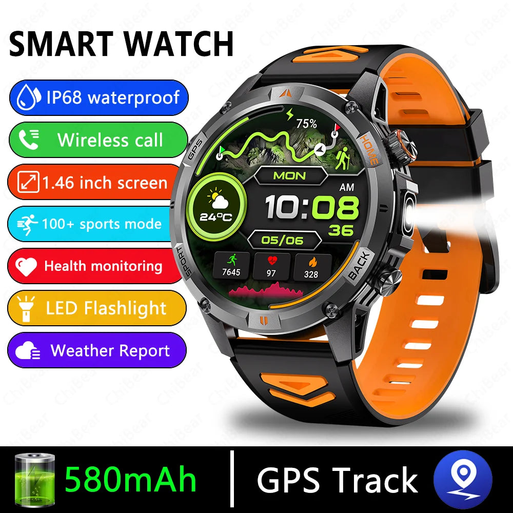 2025 New Professional GPS Sports Smart Watch Outdoor RIDE Run GPS track Swim Watchs Compass 3ATM Sports Bluetooth Call Watch Men