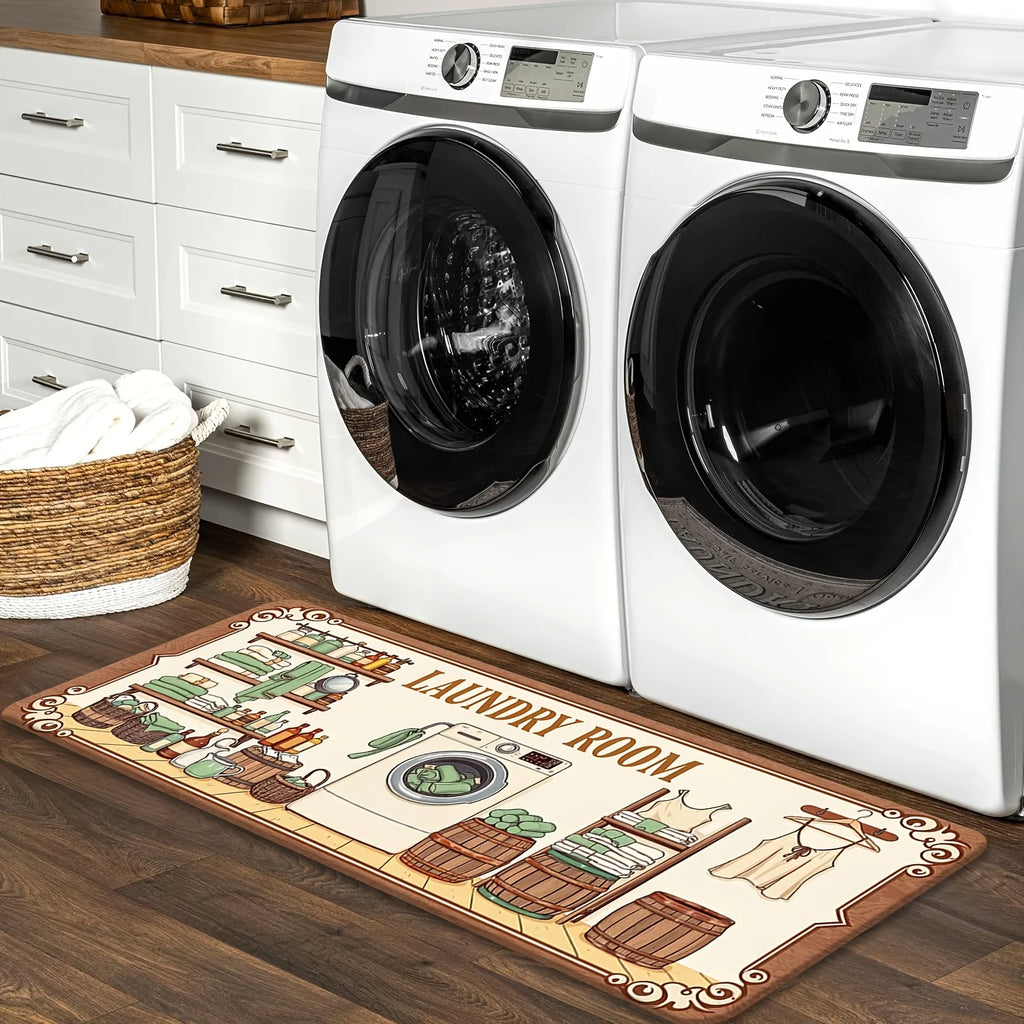 Laundry Room Floor Mat, Non-Slip Flannel Rug, Washable Durable Soft Carpet for Kitchen Hallway Office, Aesthetic Home Decor