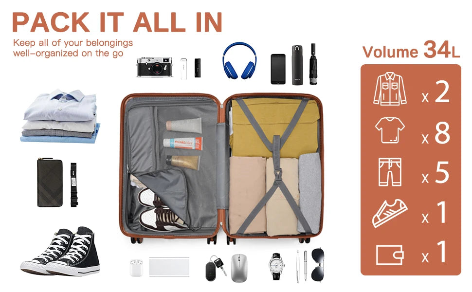 British Traveller 13/20/24/28 Inch Luggage Set with Travel Bag, Interlockable ABS+PC Hard Shell Suitcase, Side Embedded TSA Lock, Smooth Silent TPE Spinner Wheels, Full YKK Zipper Large Capacity Travel Suitcase for Overseas B