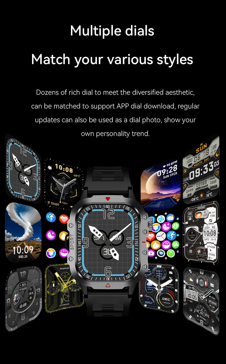 G.L Wear New Military Smart Watch Men Outdoor Sports Fitness Tracker Health Monitor 2.19 inch Bluetooth Talk Smart Watch