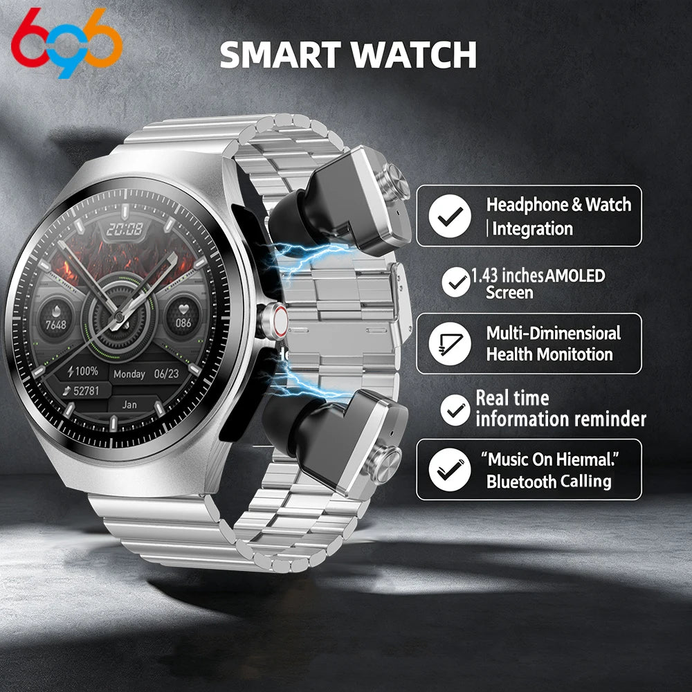 Music Smartwatch With Built-in Headphones Heart Rate Health Monitor 1.43-inch AMOLED HD Screen Men's Watch Women Sports Modes