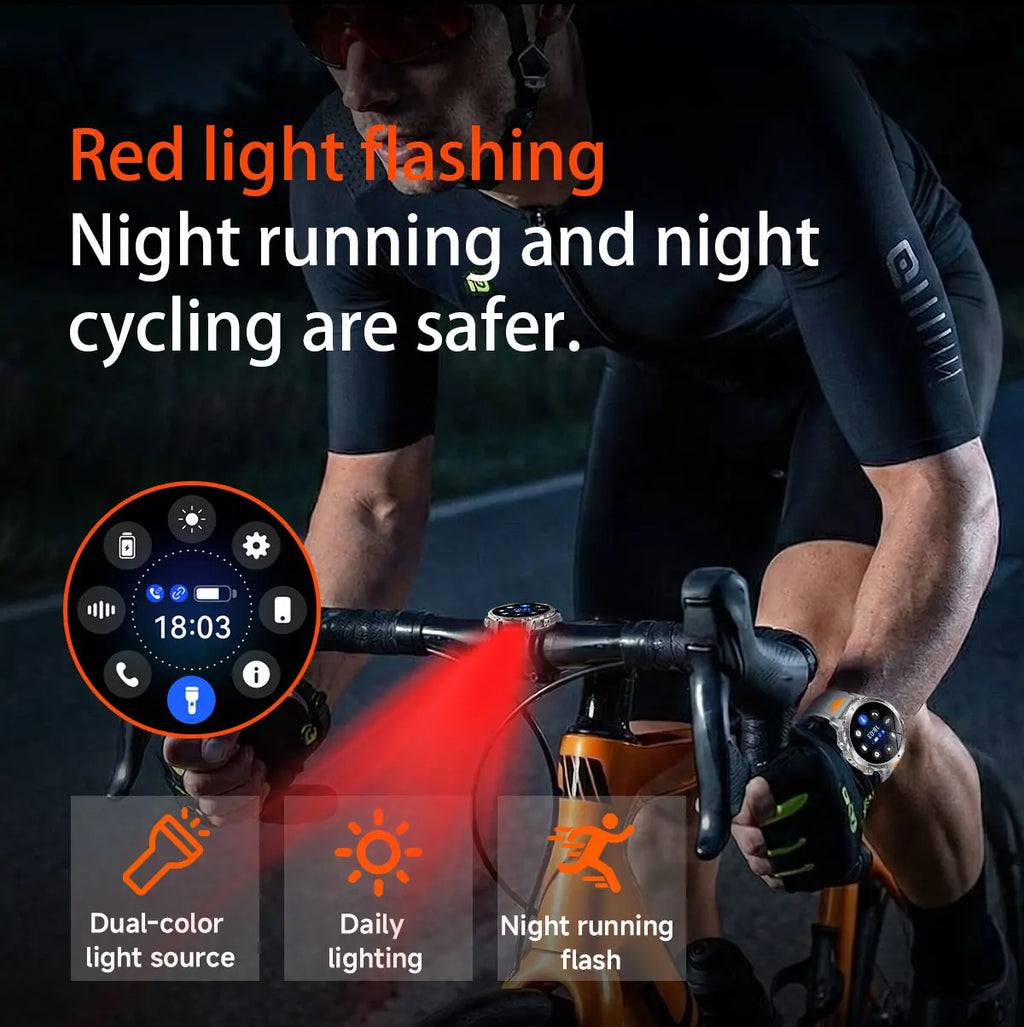2026 Hot New 1400mAh Extra-Large Battery SmartWatch Men Military Outdoor SOS Flashlight  Waterproof Heart Rate Sports Smartwatch