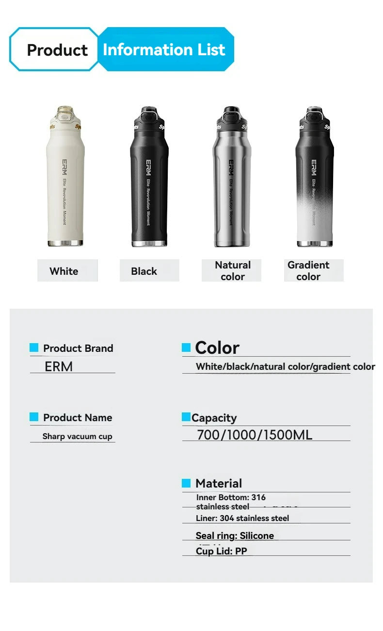 1L Thermos Bottle Stainless Steel Iced And Heat Insulated Cups Hiking Cycling Fitness Vacuum Flasks with Handle