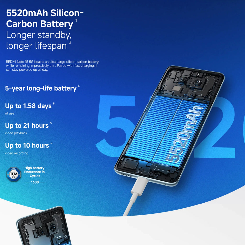 Xiaomi Redmi Note 15 5G 8+256GB Global Version Snapdragon® 6 Gen 3 Mobile Platform 6.77" 120Hz Display 108MP Camera 5520mAh 45W