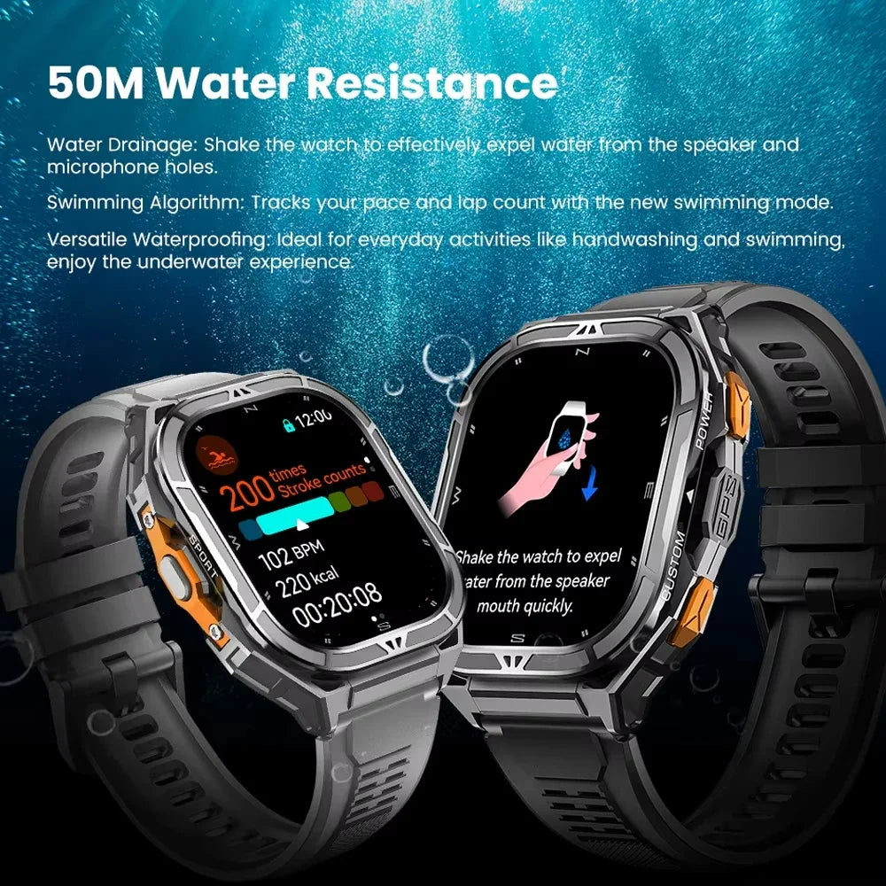 2026 NEW TANK X5 Smartwatch 5ATM Waterproof GPS Dual-Frequency tracking 1.96" AMOLED 530mAh Compass 170+ Sports Fitness Tracker