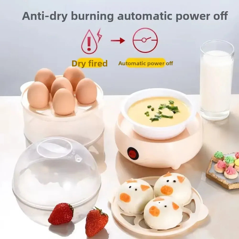 Automatic Power Off Egg Boiler Mini with Measuring Cup Egg Steamer Multi-layer Breakfast Machine for Home Dormitory