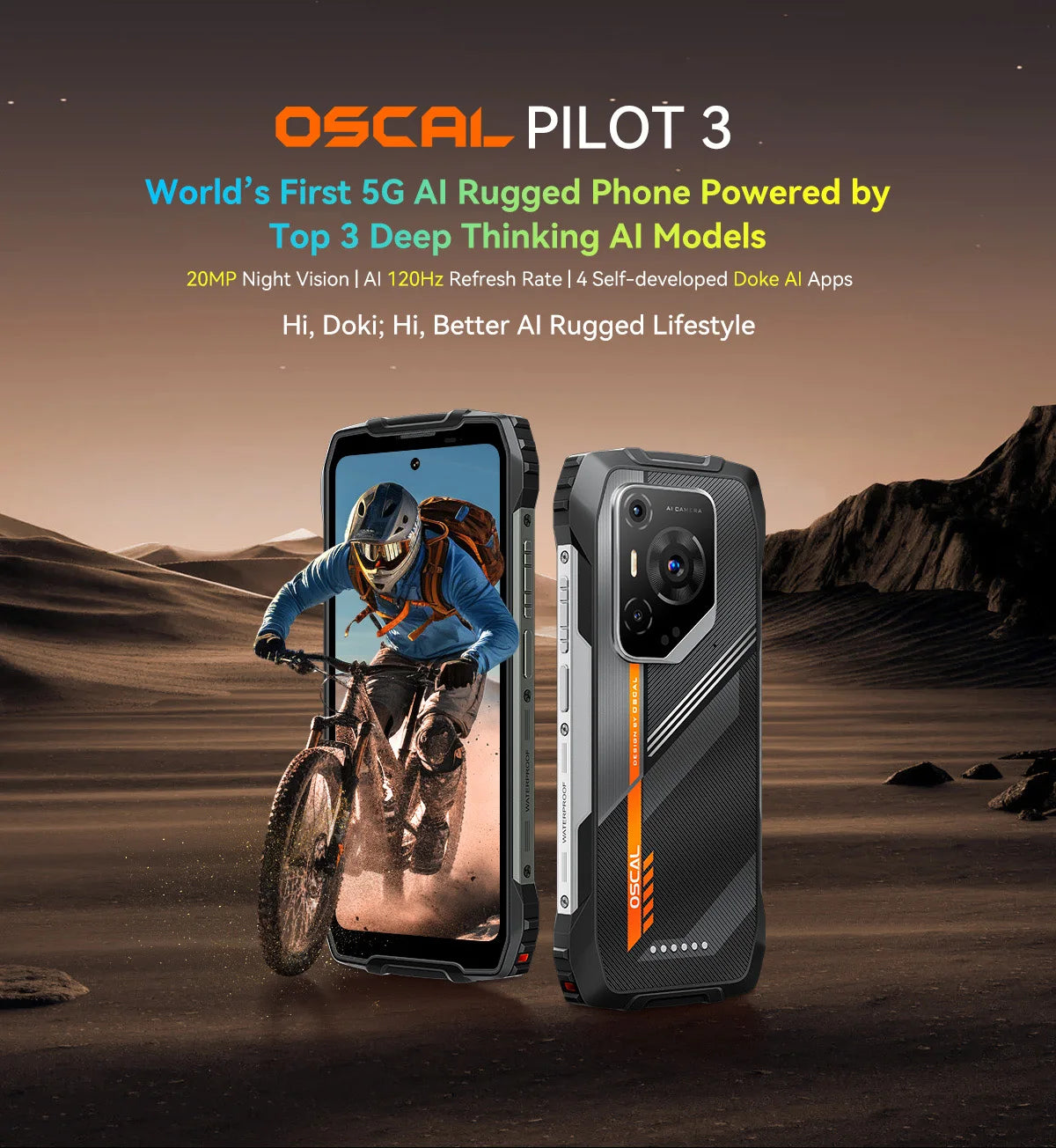 OSCAL PILOT 3 5G AI Rugged Smartphone, MTK Dimensity 6300, 6.78" FHD 2.4K Display 120Hz, 36(12+24) GB RAM 256GB/2TB ROM, 7500Amh