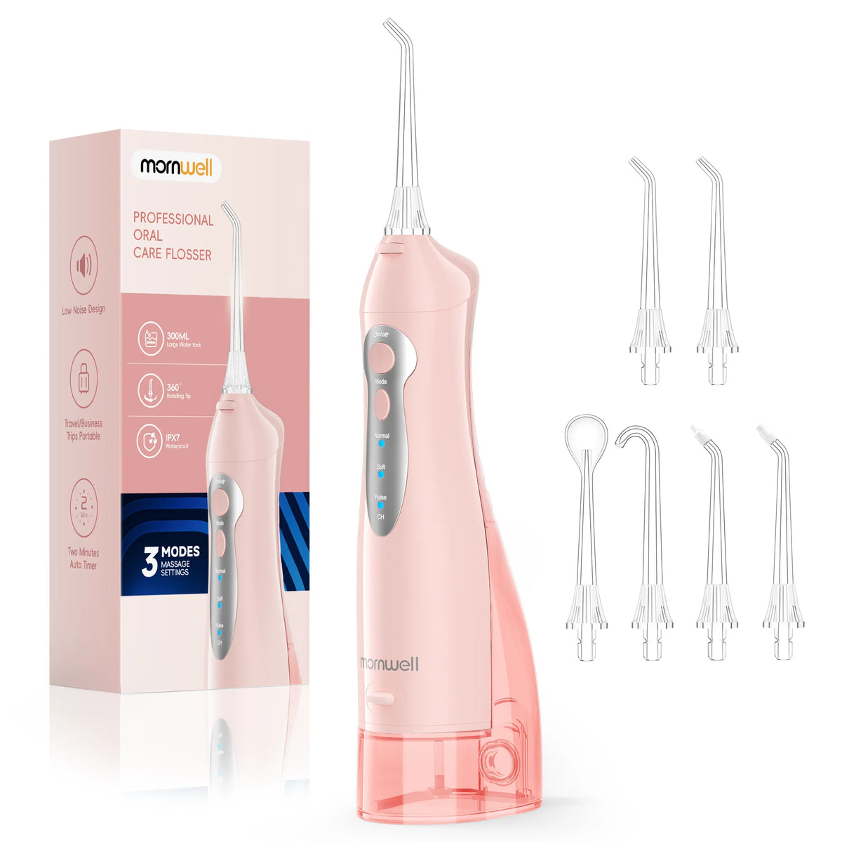 D52 Portable Cordless Water Flosser USB Rechargeable Water Jet Floss Tooth Pick 4 Jet Tip 300ml 3 Modes Teeth Clean for Travel