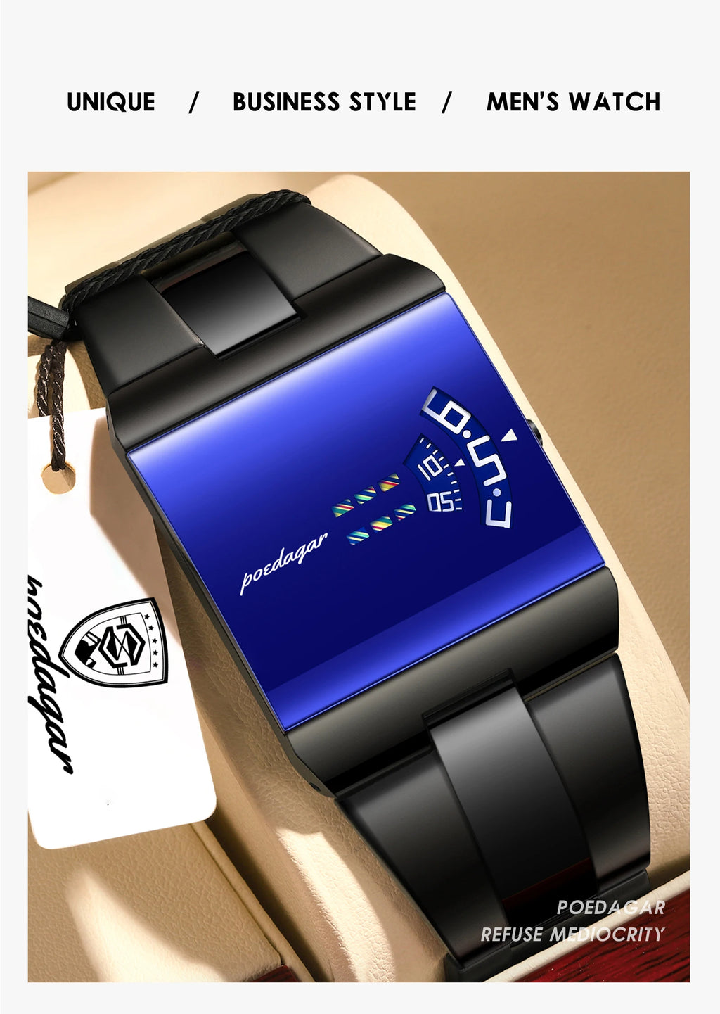 POEDAGAR Top Rectangle Original Men Watch Waterproof Fashion Man Wristwatch Stainless Steel Quartz Sport Men's Watches+Box Reloj