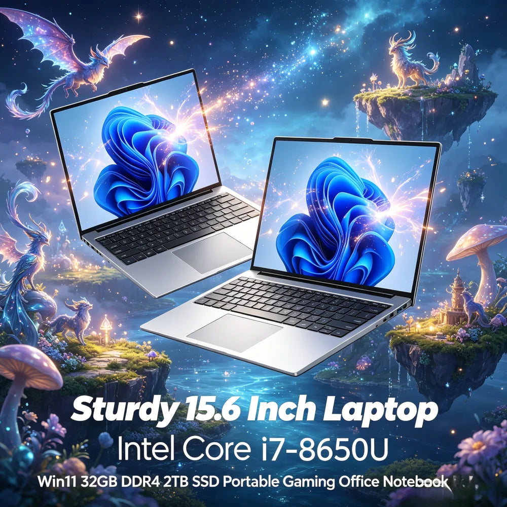 Sturdy 15.6 Inch Laptop Intel i7-8650U Win11 32GB DDR4 2TB SSD Portable Gaming Office Notebook PC