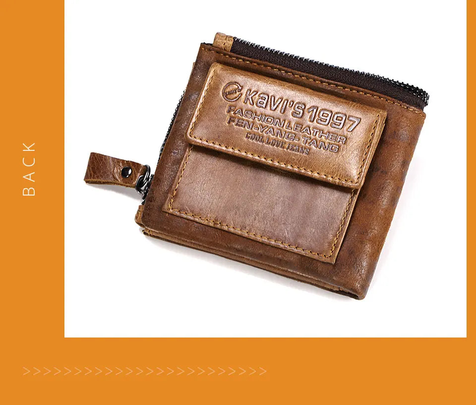 KAVIS Crazy Horse Leather Men Wallets Vintage Cowboy Travel Wallet Card Holder Fashion Coin Purse for Women with Extenal Cardbag
