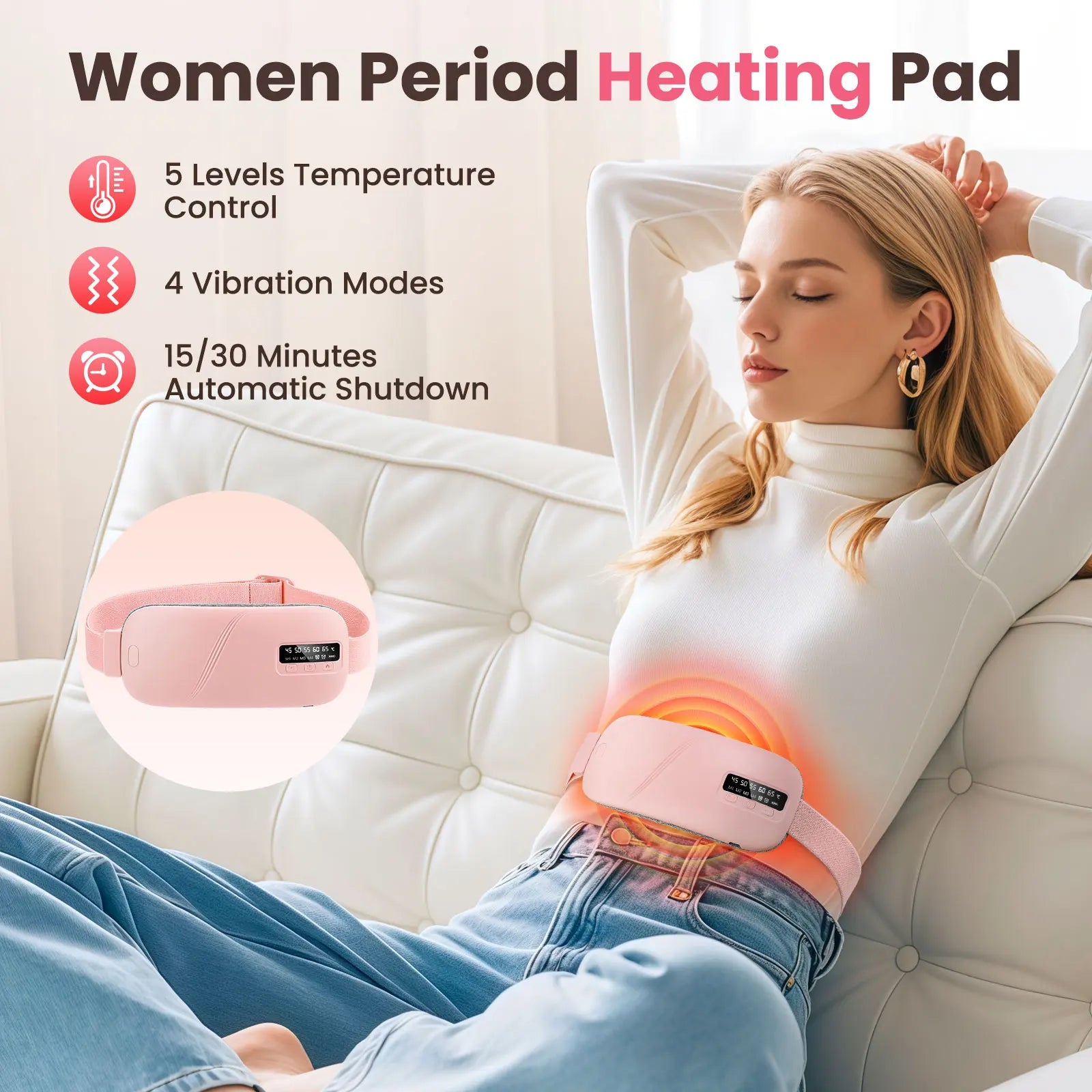 Women's Intelligent Menstrual Heating Belt 5-Speed Heat 4-Speed Vibration Massage Womb Warmer Nuangongbao Period Relief Waist Mat